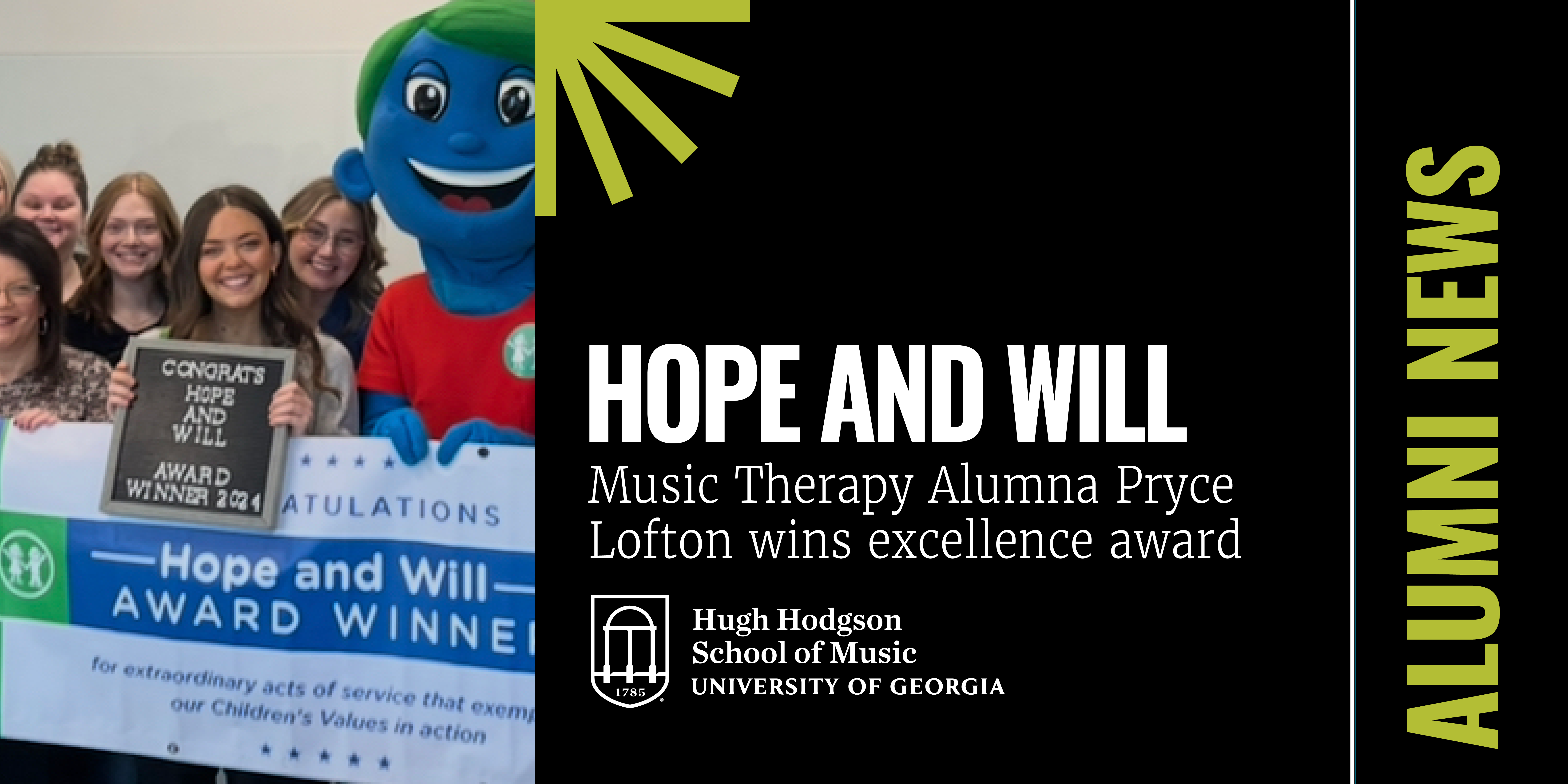 Hope And Will. Pryce Lofton receiving the Hope and Will Award from Arthur M. Blank Hospital, plus copy and graphics