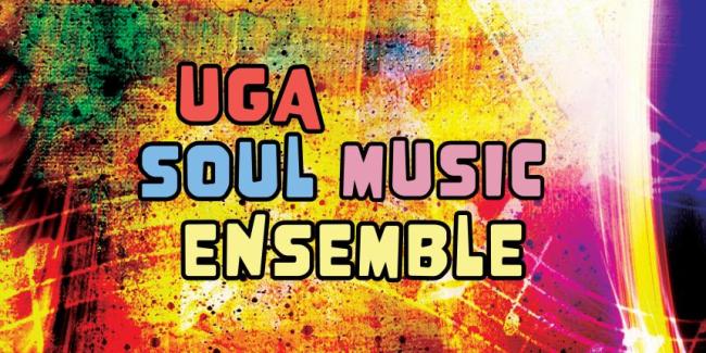 A colorful painted background with the text "UGA Soul Music Ensemble"