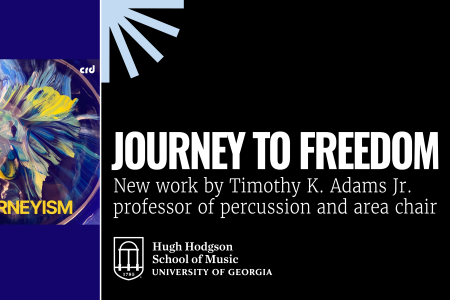 Cover graphic for "Journeyism" with yellow text over blue, green, and purple flower-like image, plus text and graphics.