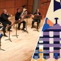 Faculty Jazz Ensemble with abstract images of Jazz instruments