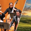 Split image, UGA Symphony Orchestra and Idyllic meadow sunrise