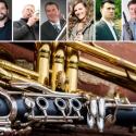 Ten faculty performers headshots and an image of brass and wind instruments.